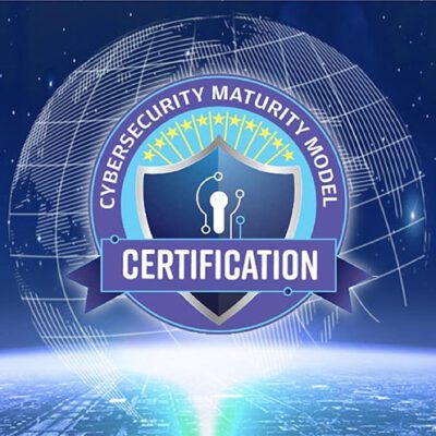 Cybersecurity Maturity Model Certification - CMMC logo on digital globe